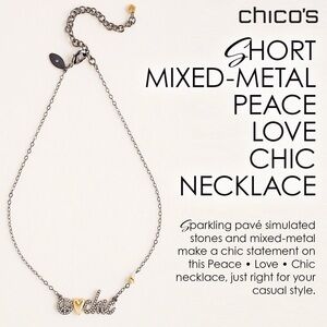 Chico's SHORT MIXED-METAL PEACE LOVE CHIC NECKLACE